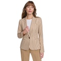 Womens Check-Print Long-Sleeve Blazer