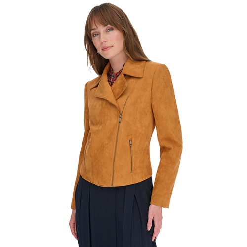 타미힐피거 Womens Faux-Suede Moto Long-Sleeve Jacket