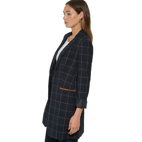 타미힐피거 Womens Windowpane One-Button Blazer