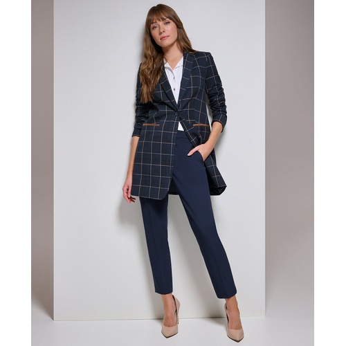 타미힐피거 Womens Windowpane One-Button Blazer