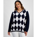 Plus Size Argyle V-Neck Sweater