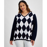 Plus Size Argyle V-Neck Sweater