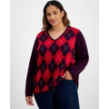 Plus Size Argyle V-Neck Sweater