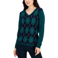 Womens Cotton Argyle V-Neck Sweater