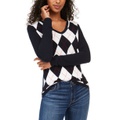 Womens Cotton Argyle V-Neck Sweater