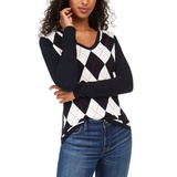 Womens Cotton Argyle V-Neck Sweater