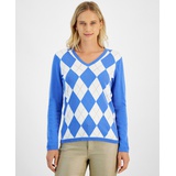 Womens Cotton Argyle V-Neck Sweater