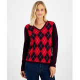 Womens Cotton Argyle V-Neck Sweater