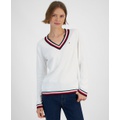 Womens Contrast-Trim V-Neck Sweater