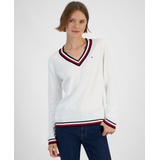 Womens Contrast-Trim V-Neck Sweater