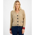 Womens Cable Knit Front Button Cardigan