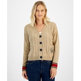 Womens Cable Knit Front Button Cardigan