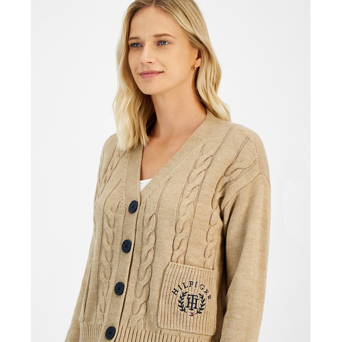 타미힐피거 Womens Cable Knit Front Button Cardigan