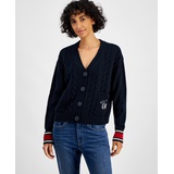 Womens Cable Knit Front Button Cardigan