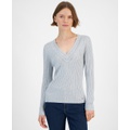 Womens Metallic Ribbed V-Neck Sweater