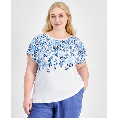 타미힐피거 Plus Size Floral-Print Pullover Top