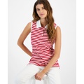 Womens Striped Sleeveless Polo Shirt