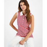 Womens Striped Sleeveless Polo Shirt