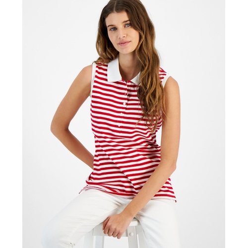 타미힐피거 Womens Striped Sleeveless Polo Shirt