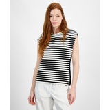 Womens Striped Dolman-Sleeve Crewneck Top