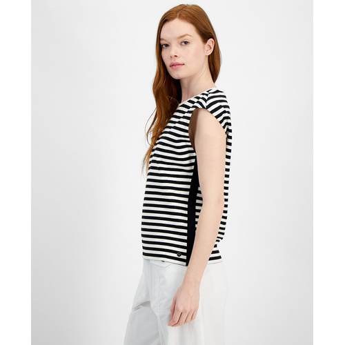 타미힐피거 Womens Striped Dolman-Sleeve Crewneck Top