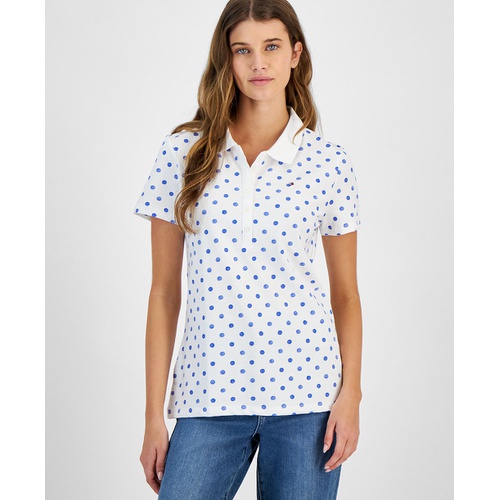 타미힐피거 Womens Dot Print Short Sleeve Polo Shirt