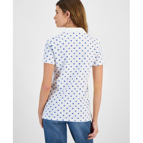 타미힐피거 Womens Dot Print Short Sleeve Polo Shirt