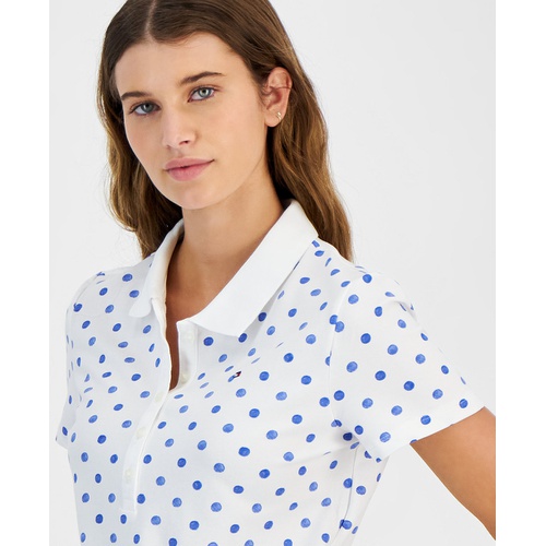 타미힐피거 Womens Dot Print Short Sleeve Polo Shirt