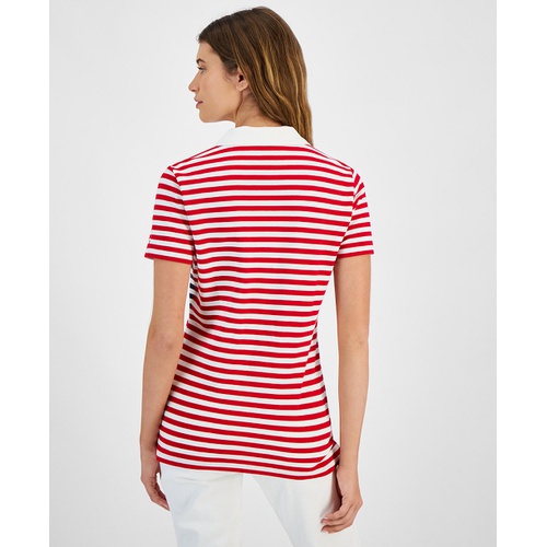 타미힐피거 Womens Striped Short Sleeve Polo Shirt