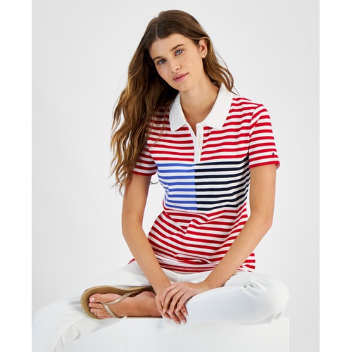 타미힐피거 Womens Striped Short Sleeve Polo Shirt