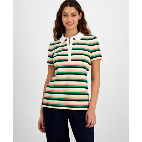 타미힐피거 Womens Striped Short-Sleeve Collared Top