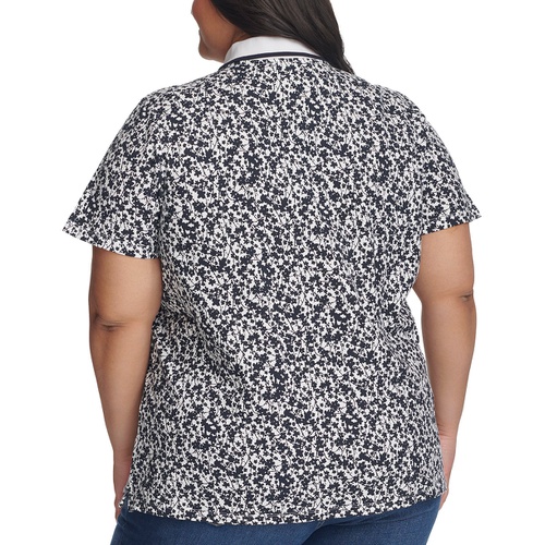 타미힐피거 Plus Size Buttercup Floral-Print Polo Shirt