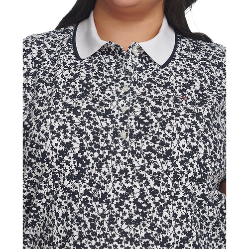 타미힐피거 Plus Size Buttercup Floral-Print Polo Shirt