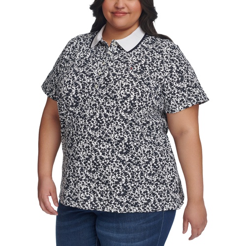 타미힐피거 Plus Size Buttercup Floral-Print Polo Shirt