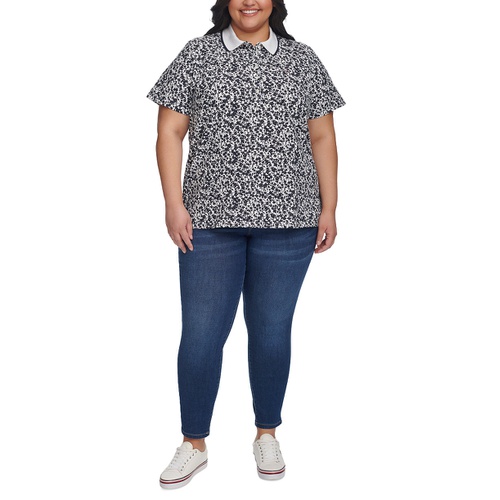 타미힐피거 Plus Size Buttercup Floral-Print Polo Shirt