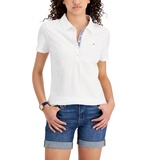 Womens Solid Short-Sleeve Polo Top