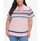 Plus Size Striped Polo Top