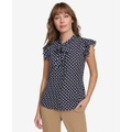 Womens Flutter-Sleeve Dot-Print Blouse