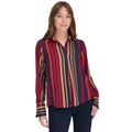 Womens Printed Collared Long-Sleeve Top