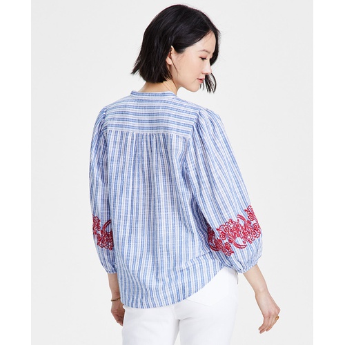 타미힐피거 Womens Striped Embroidered Tunic Top