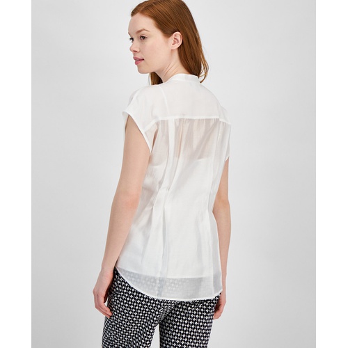 타미힐피거 Womens Cap-Sleeve Tie-Front Blouse