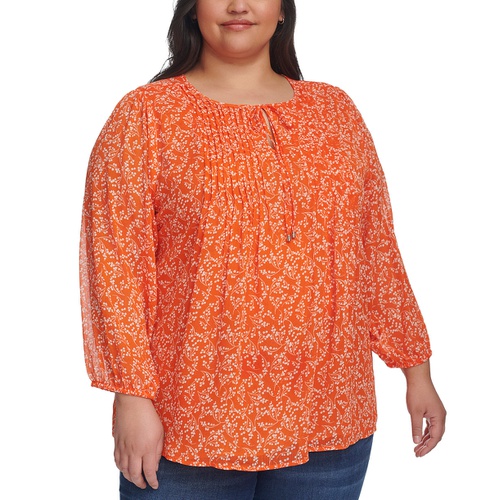 타미힐피거 Plus Size Pintucked Scoop-Neck Top