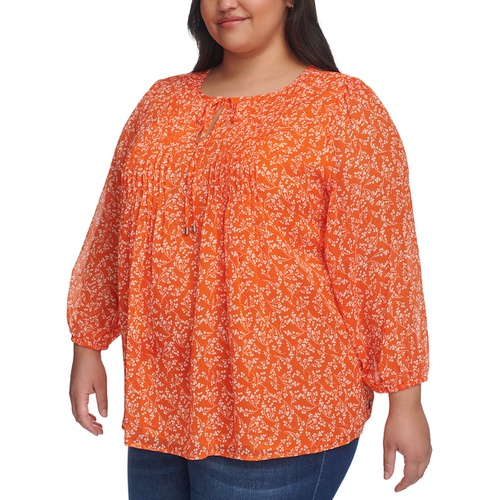 타미힐피거 Plus Size Pintucked Scoop-Neck Top