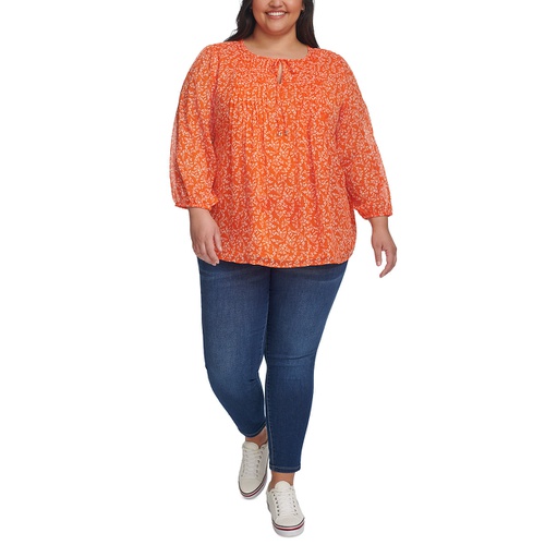 타미힐피거 Plus Size Pintucked Scoop-Neck Top