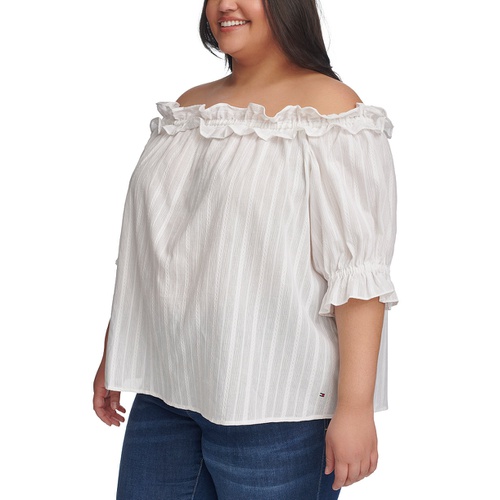 타미힐피거 Plus Size Cotton Off-The-Shoulder Top