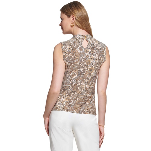 타미힐피거 Womens Twisted-Neck Paisley Top