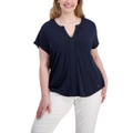 Plus Size Split-Neck Cap-Sleeve Top