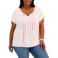 Plus Size Solid Short-Sleeve Pintuck Top