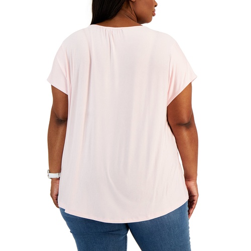 타미힐피거 Plus Size Solid Short-Sleeve Pintuck Top