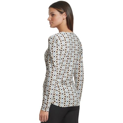 타미힐피거 Womens Geometric-Print Ruched Square-Neck Top